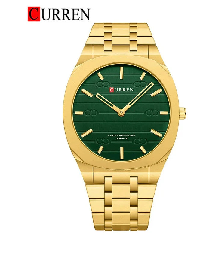 M-8444 Curren GREEN Dial gold Stainless Steel Analog Quartz men's Watch.