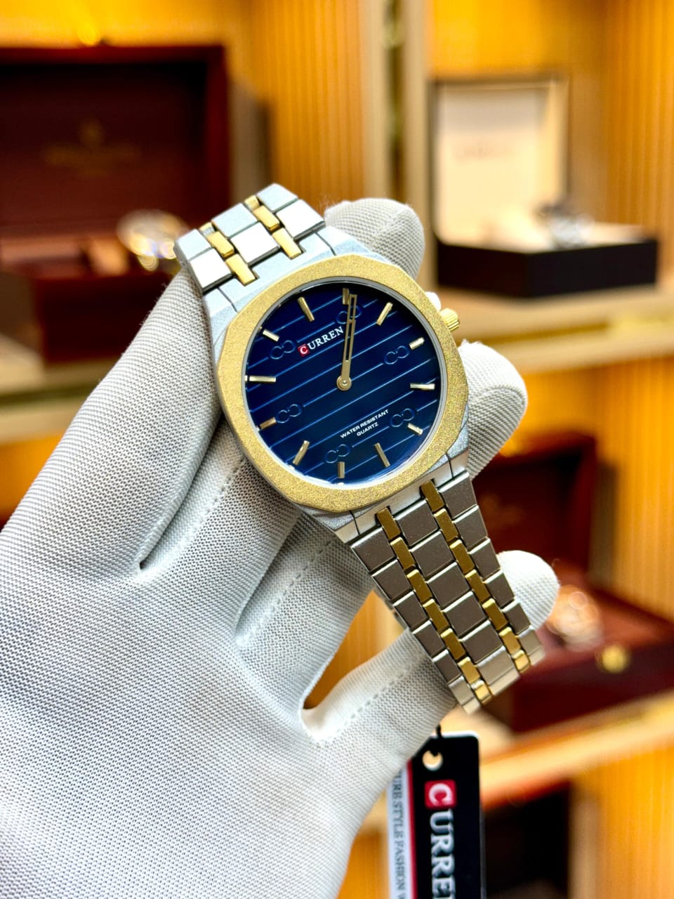 M-8444 Curren BLUE Dial Silver-gold Stainless Steel Analog Quartz men's Watch.