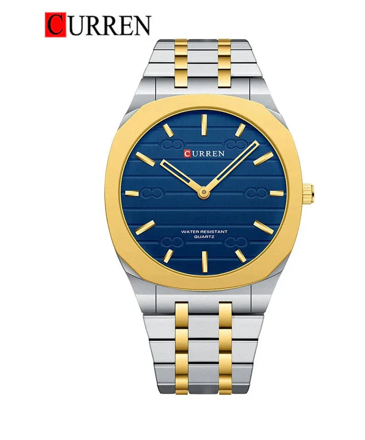 M-8444 Curren BLUE Dial Silver-gold Stainless Steel Analog Quartz men's Watch.